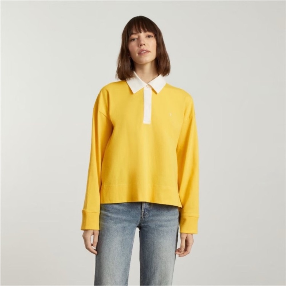 Everlane Premium Weight Rugby Long Sleeve Shirt from in marigold yellow
